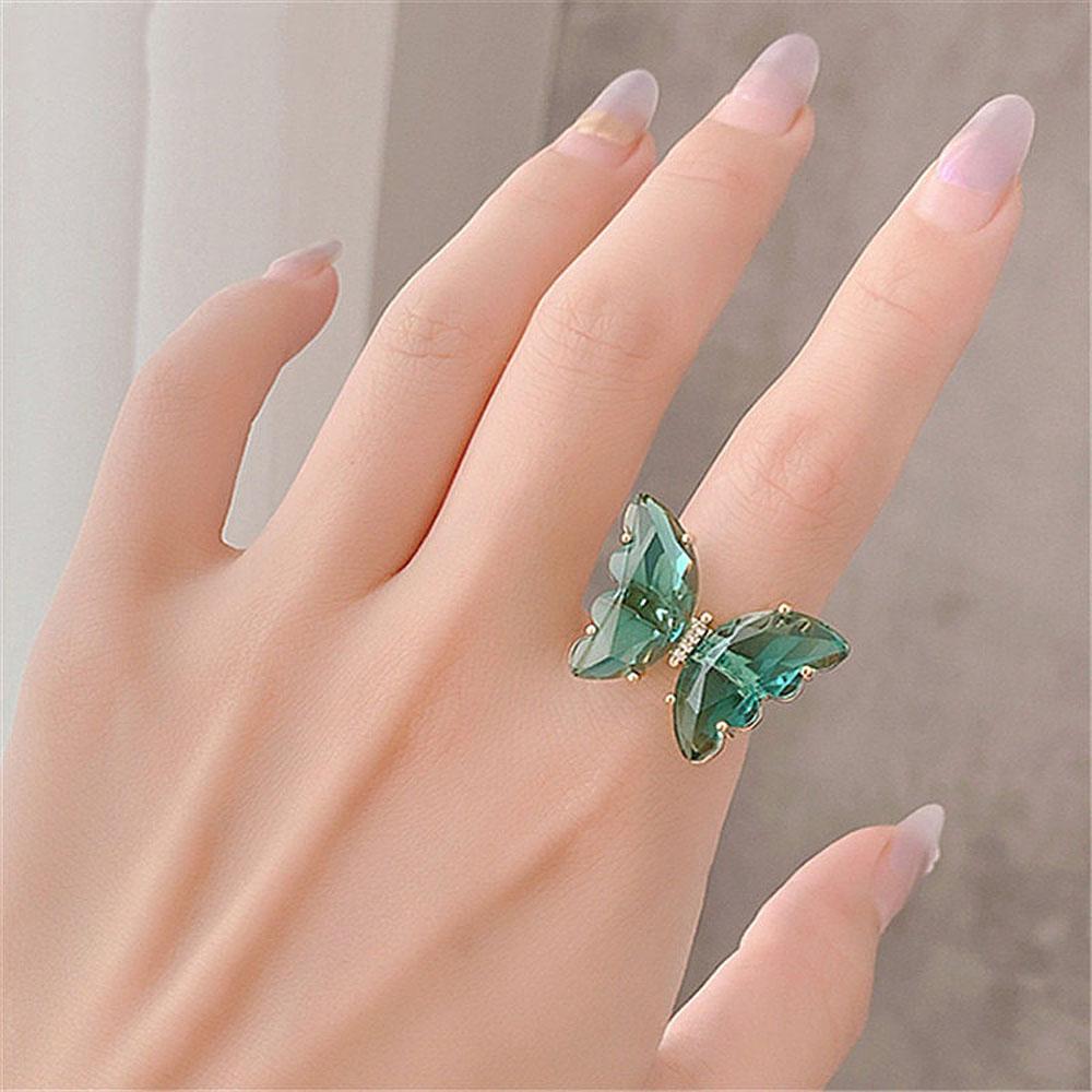 Simple Style Candy Color Acrylic Women Jewelry Butterfly Finger Ring Open Ring Gift For Women