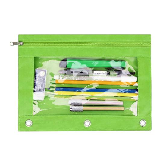 Пенал большой емкости с 3 кольцами, прозрачным окошком, застежкой-молнией и ручкой