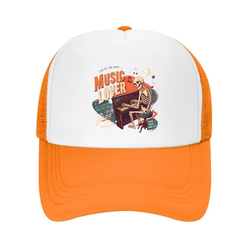 Retro Skeleton Jazz Piano Night Mesh Baseball Cap Casual Hat Outdoor For Womens Unisex FeUnisex