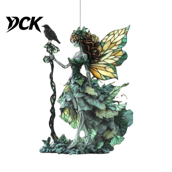 Window Hanging Decorations Stained Glass Style Skeleton Fairy Suncatcher, Acrylic Decorative Ornament with Butterfly Wings Ornaments for Living