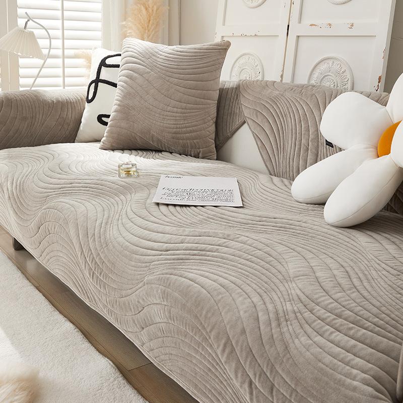Modern Minimalist and Thickened Plush Sofa Cushion, Winter Anti Slip and Dirt Resistant Leather Sofa, Solid Color Cover Cloth