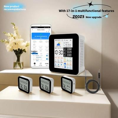 Tuya WiFi Монитор качества воздуха и умная метеостанция, Беспроводной термометр и гигрометр для помещения/улицы