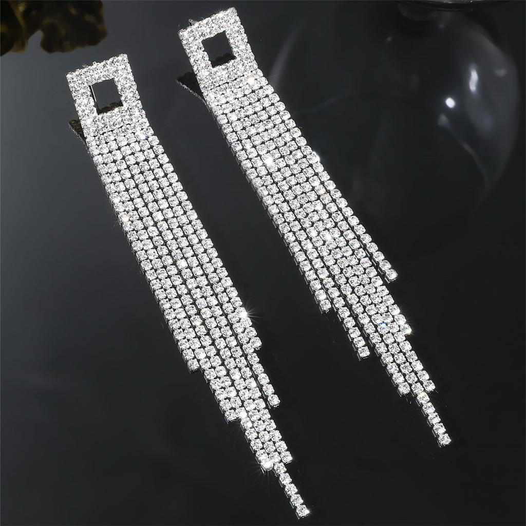 Exquisite Luxury Shiny Rhinestone Long Tassel Earrings Niche Design Fashion Earrings High-End Women's Earrings Bridal Earrings