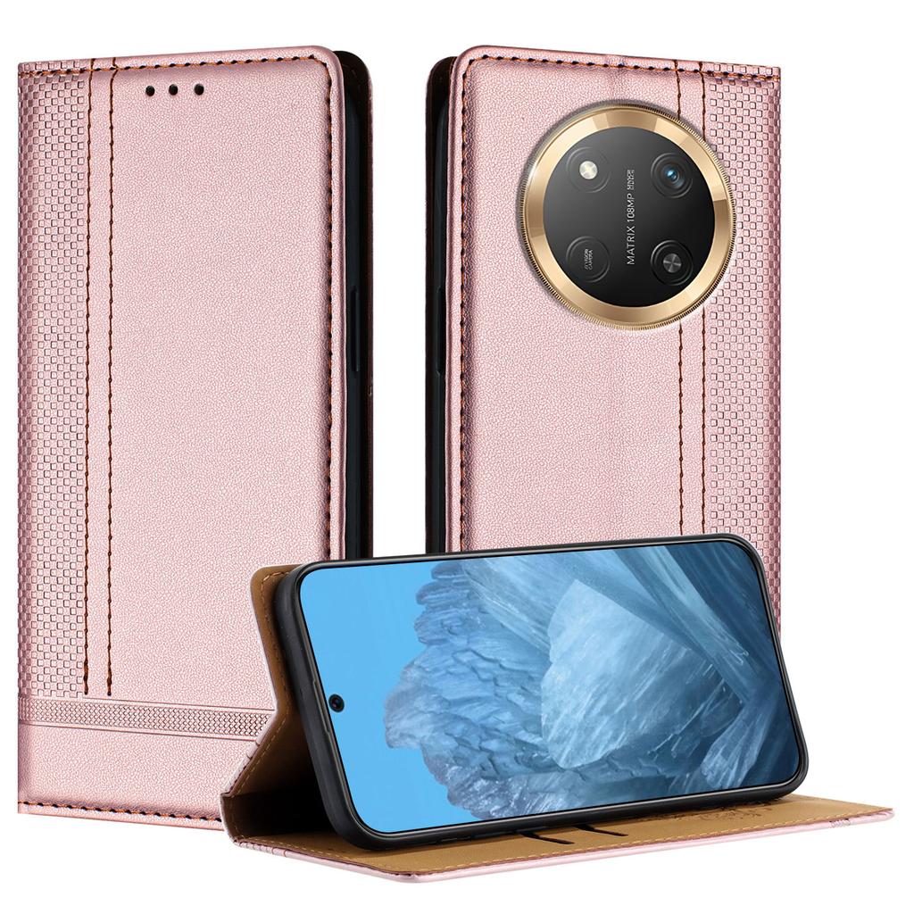 Чехол для Honor X9c 5G Кожаный чехол-подставка с L-образным сетчатым узором и слотами для карт