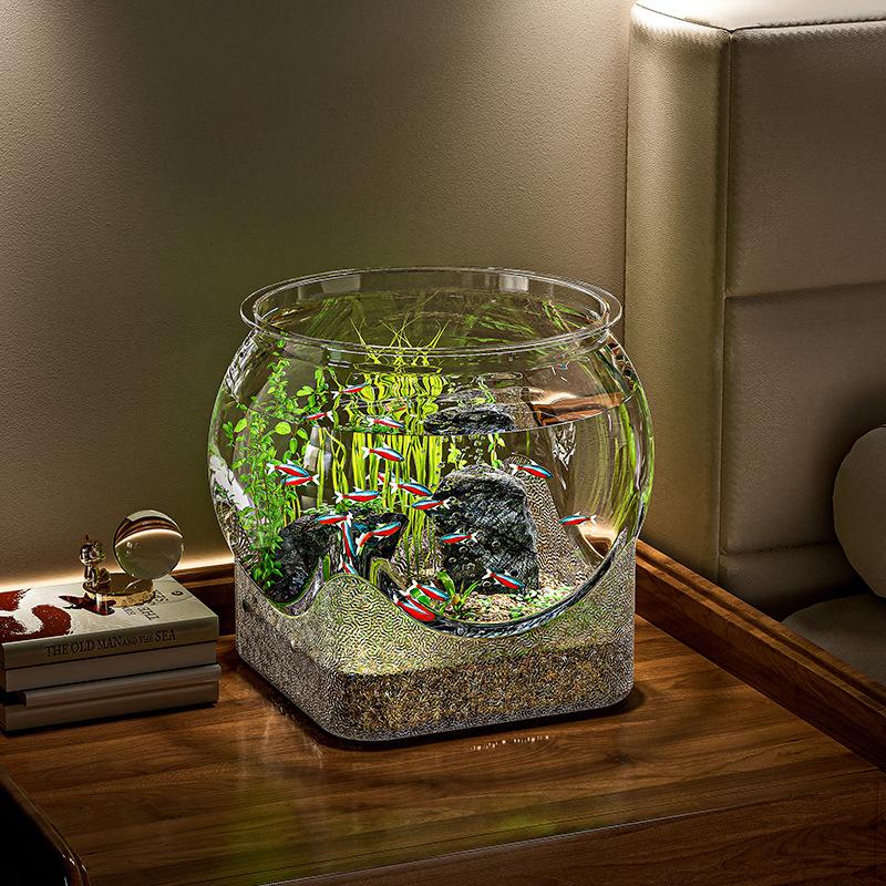 Ultra Clear Round Fish Bowl Plastic Removable Desktop Fish Tank Ultra Clear Viewing Tank Small Aquarium Tabletop Ornament