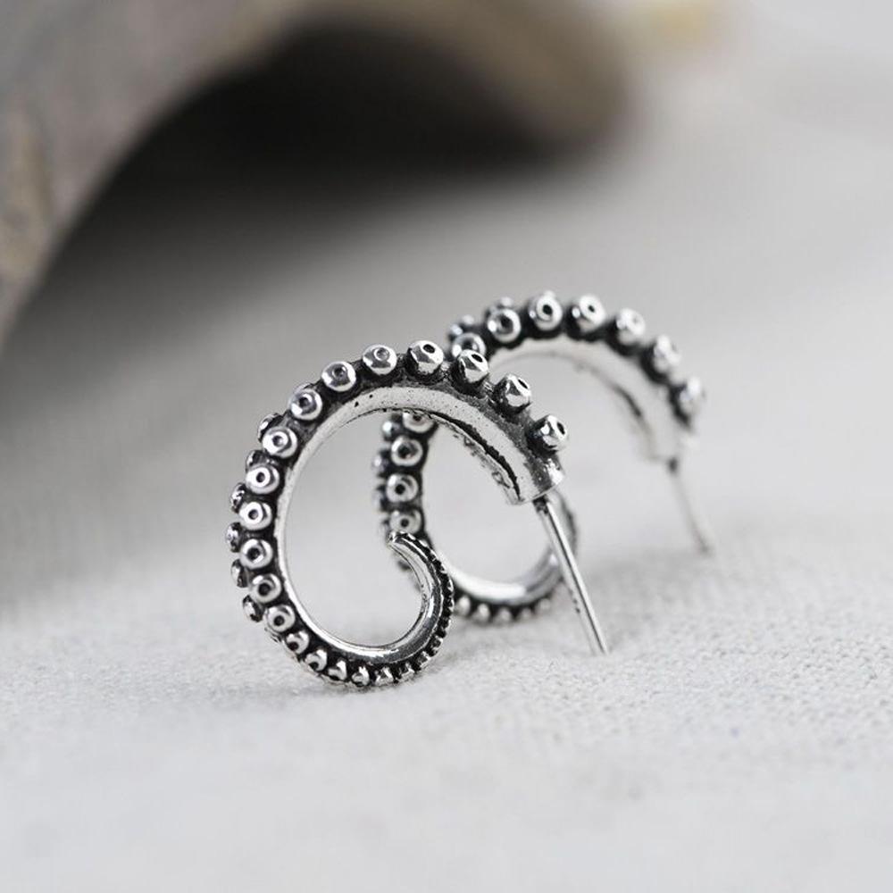 Персонализированные ретро серебристые серьги-пусеты в виде щупальца осьминога для мужчин и женщин, модные женские серьги в готическом панк-стиле, подарок