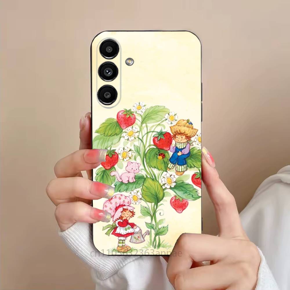 S-Клубника-S-Шорткейки Милый Чехол Для Телефона Для Samsung S25,24,21,22,23,S30,Ultra,S20,Plus,Fe,Lite,Note,S10,S9,Черный Мягкий Чехол