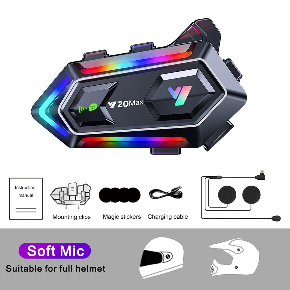 Y20 MAX Bluetooth 5.3 Motorcycle Helmet Intercom Hands-free Call Kit Waterproof Interphone 1000mAh MP3 Music Player Speaker