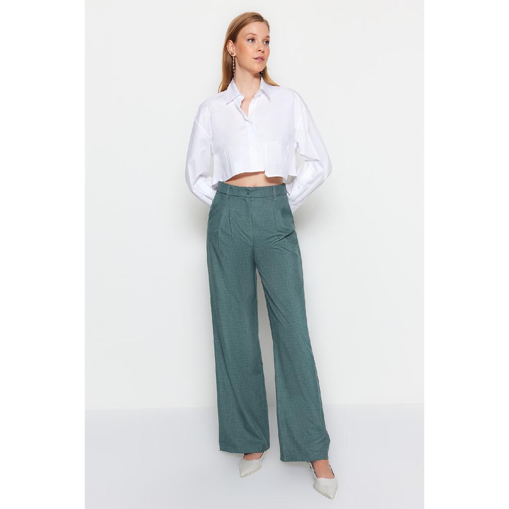 Brown Wide Leg Pleated Woven Trousers Twoaw22pl0475