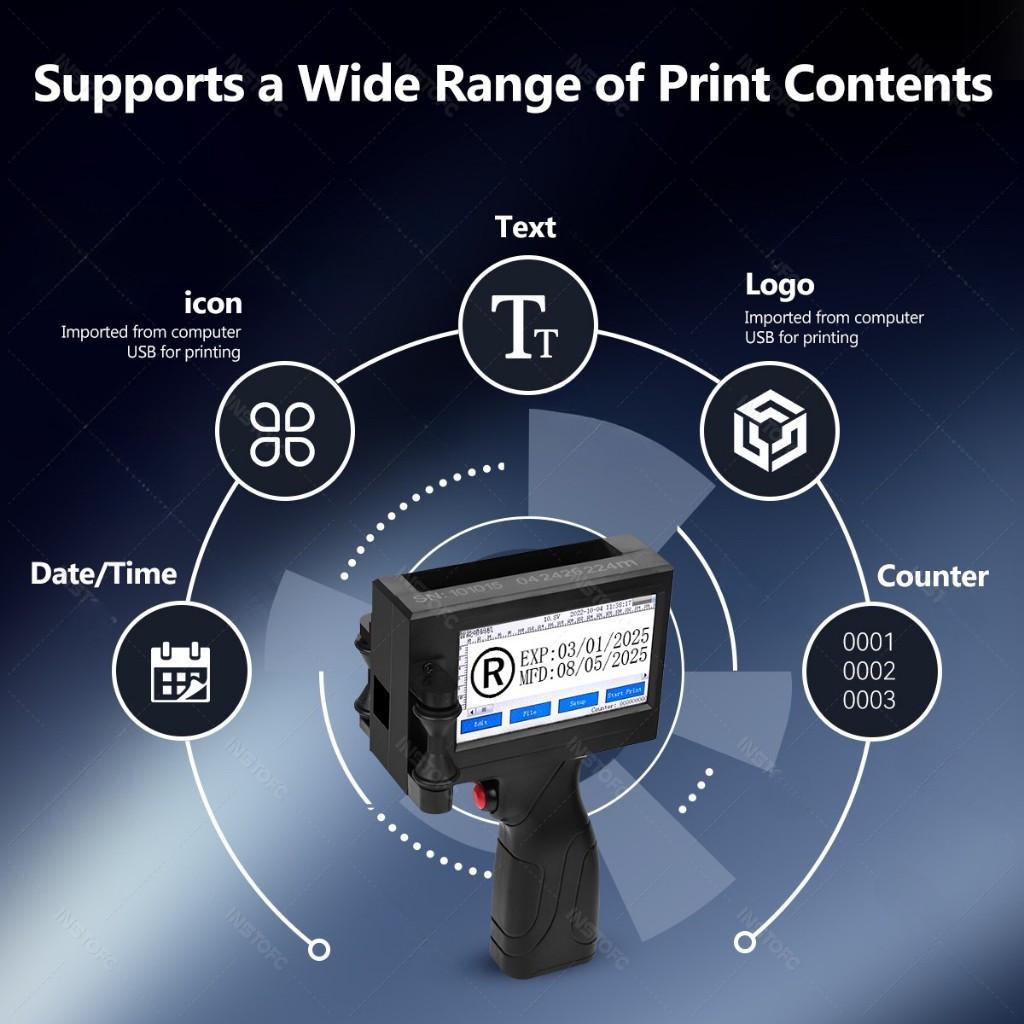 Ручной струйный принтер 600 dpi Высота печати распылением 2-12,7 мм Цифровая автоматическая кодировочная машина Портативная машина для этикеток