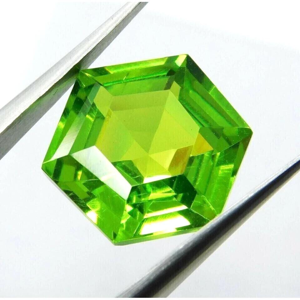 Green Peridot Natural 12+ Ct Fancy Hexagon Cut Fabulous Certified Gemstone