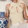 Men Sleeveless Hollow Out Solid Color Tank Tops Casual Slim T-shirts