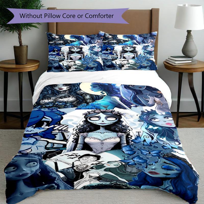 3pcs Duvet Cover Set (1*Duvet Cover + 2*Pillowcase, Without Core), Corpse Bride Print Bedding Set, Bedroom Decor, All‑Season, Birthday Gift
