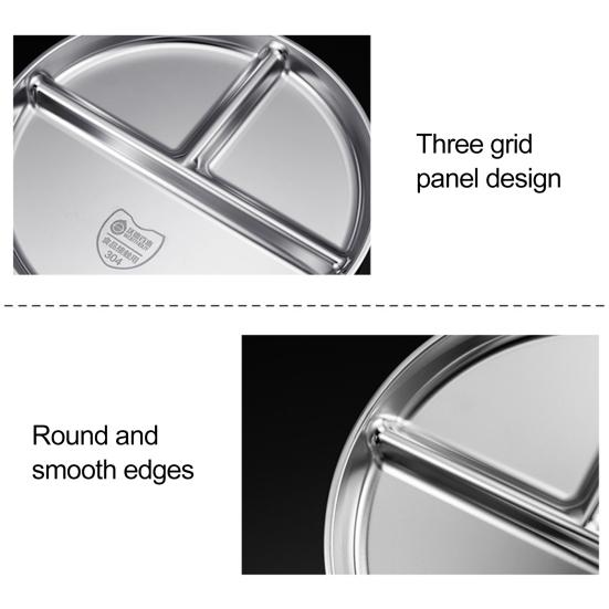 Пищевая круглая тарелка с утолщенными краями из нержавеющей стали, 3 сетки, отсек для еды, поднос для еды, кухонные принадлежности