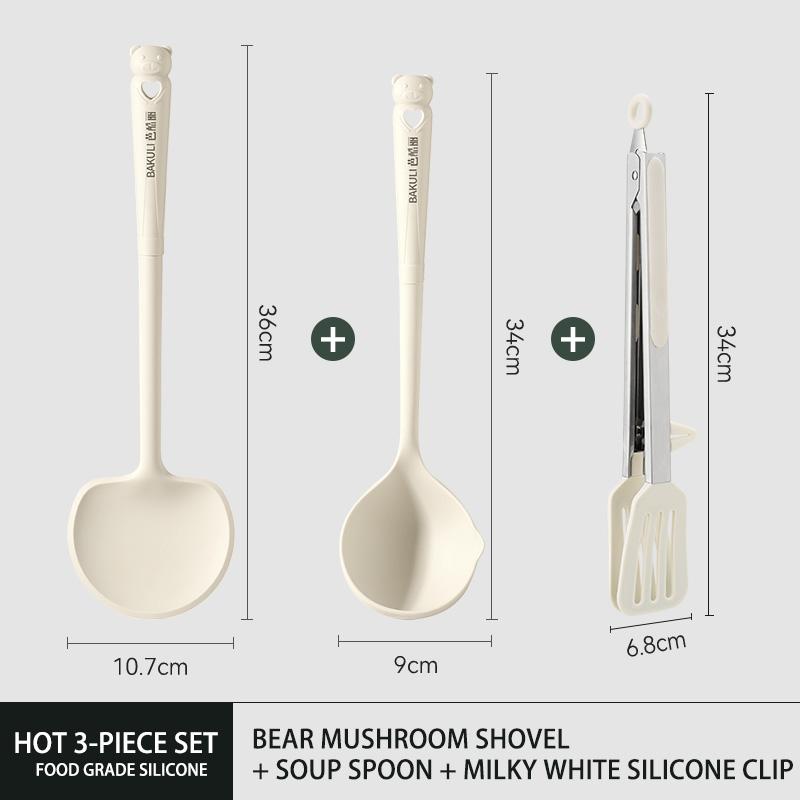 Набор для приготовления пищи Лопатка-гриб и суповая ложка Силиконовые кухонные принадлежности Приготовление пищи Ручка Неприлипающая кастрюля Набор кухонной посуды