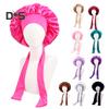 Women Shower Cap Sleeping Satin Bonnet Solid Color Adjustable Lace-up Bow Waterproof High Density Women Braids Curly Night Hat Beauty Parlor Cap