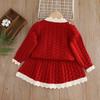 Autumn and Winter New Girls' Knitted Sweater Set, Children's Cardigan Two-piece Set, Top Half Skirt Cartoon Rabbit Red