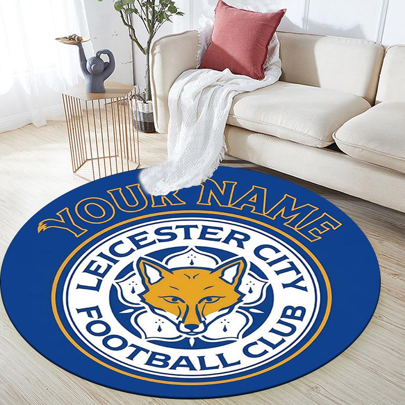 Custom Name Leicester City Round Area Rug,Carpet Rug for Living Room Bedroom Sofa Playroom Decor,Non-slip Floor Mat