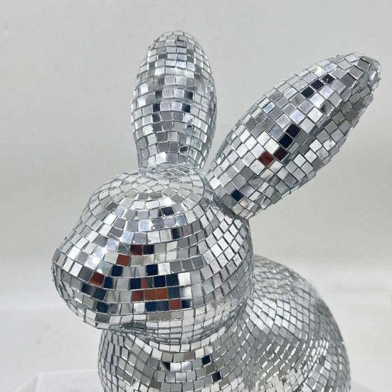 Mirror Disco Ball Rabbit Ball Sitting Easter Wedding Party Bunny Figurine Figurine Mirror Home Office Desktop