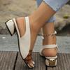 Ladies' Contrasting Color Elegant Sandals, Ankle Cushioned Plaid Comfortable Thick Heel Shoes, Casual Open Toe Shoes