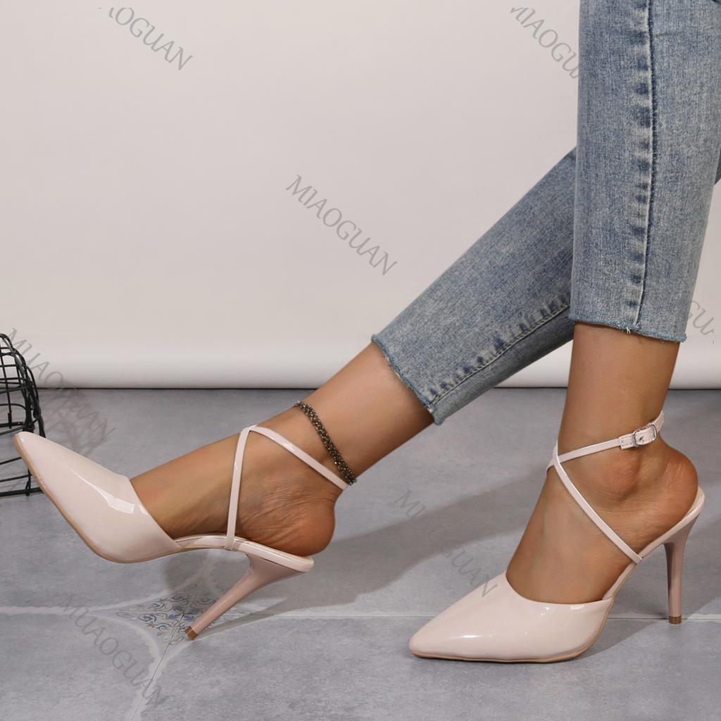 Fashion Sexy Cross Strap High Heels Shoes for Women 2025 Summer New Black Apricot Baotou Sandals Female Thin Heeled Elegant Woman Heels