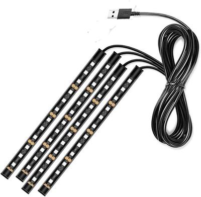 USB Подсветка пола автомобиля, Светодиодная подсветка для ног, Лента, Подсветка, 12 ламп, 4 лампы (Зеленый, 4 x 12 огней)