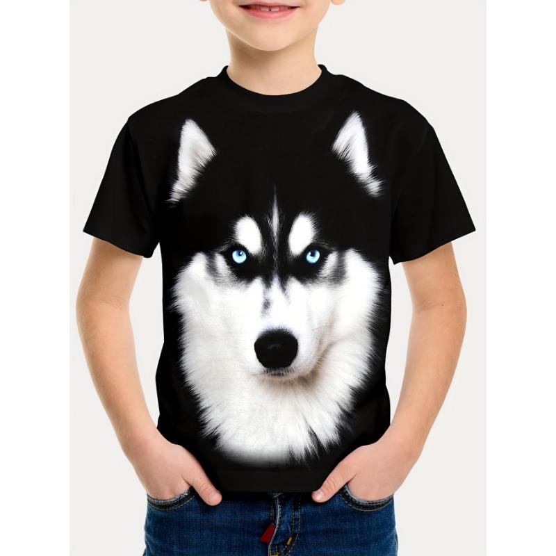 Детская одежда Футболка для мальчиков с коротким рукавом и принтом 3D-собаки Детская летняя одежда Креативная стильная уличная одежда с круглым вырезом Одежда для девочек