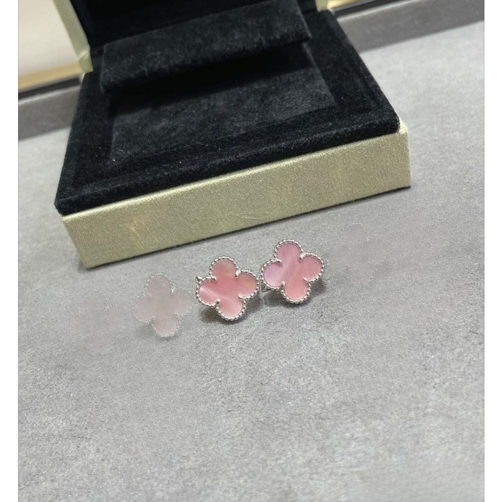 Серьги 'Счастливый четырехлистный клевер' высокой версии для женщин, 18-каратное розовое золото, черный агат, белый перламутр