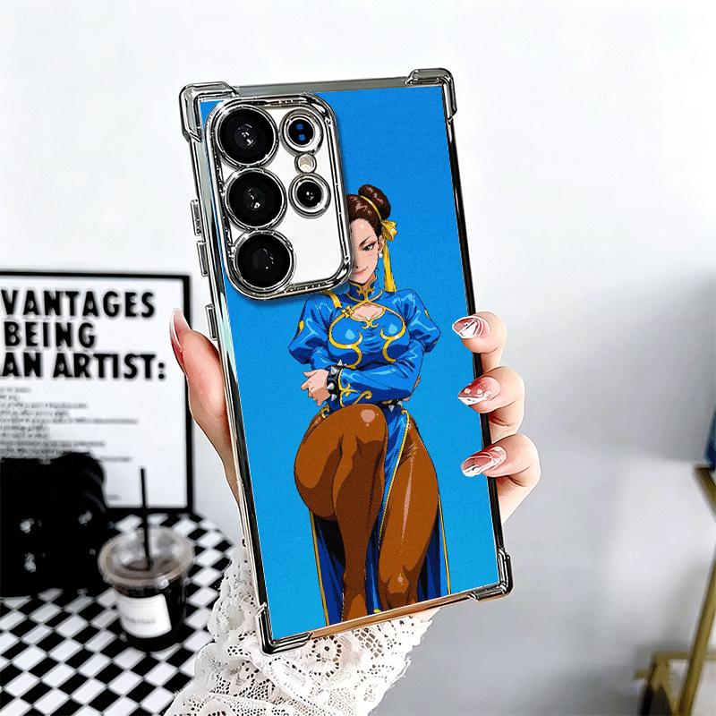 ChunLi S-Street F-FighterS Plating Phone Case For Samsung Galaxy S24 S25 FE S26 Edge S23 Ultra S22 S21 Plus S20 Anti-Fall Airaba