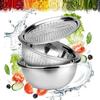 11 Inch Stainless Steel Drain Basket Vegetable Cutter, 3 In 1 Kitchen Multipurpose Julienne Grater - Salad Maker Bowl