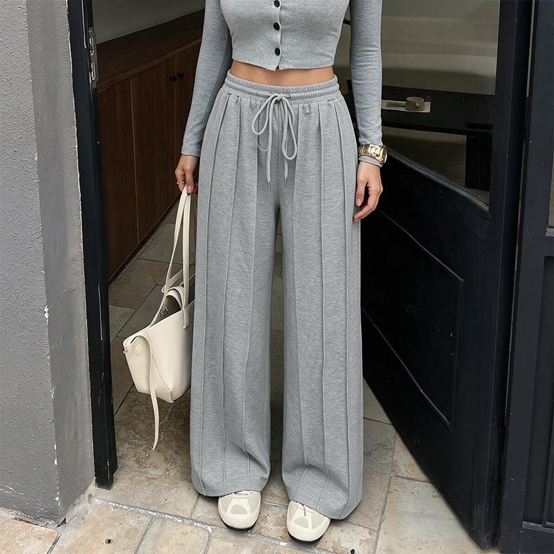 Women S Gray Loose Casual Sweatpants With Tie Waist Strips