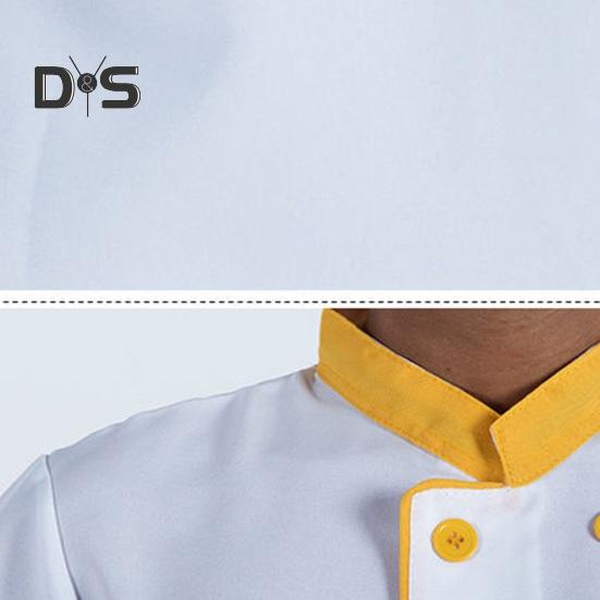 Летняя униформа шеф-повара, двубортная, с короткими рукавами, унисекс, воротник-стойка, мягкая, дышащая, устойчивая к пятнам, свободная, для повара, для кухни, пекарни, ресторана, столовой.