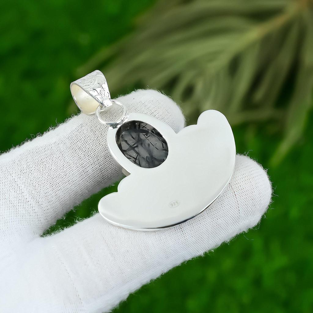 Friendship Day Deal Sterling Silver Black Rutile Stone Mother Pendant Jewelry