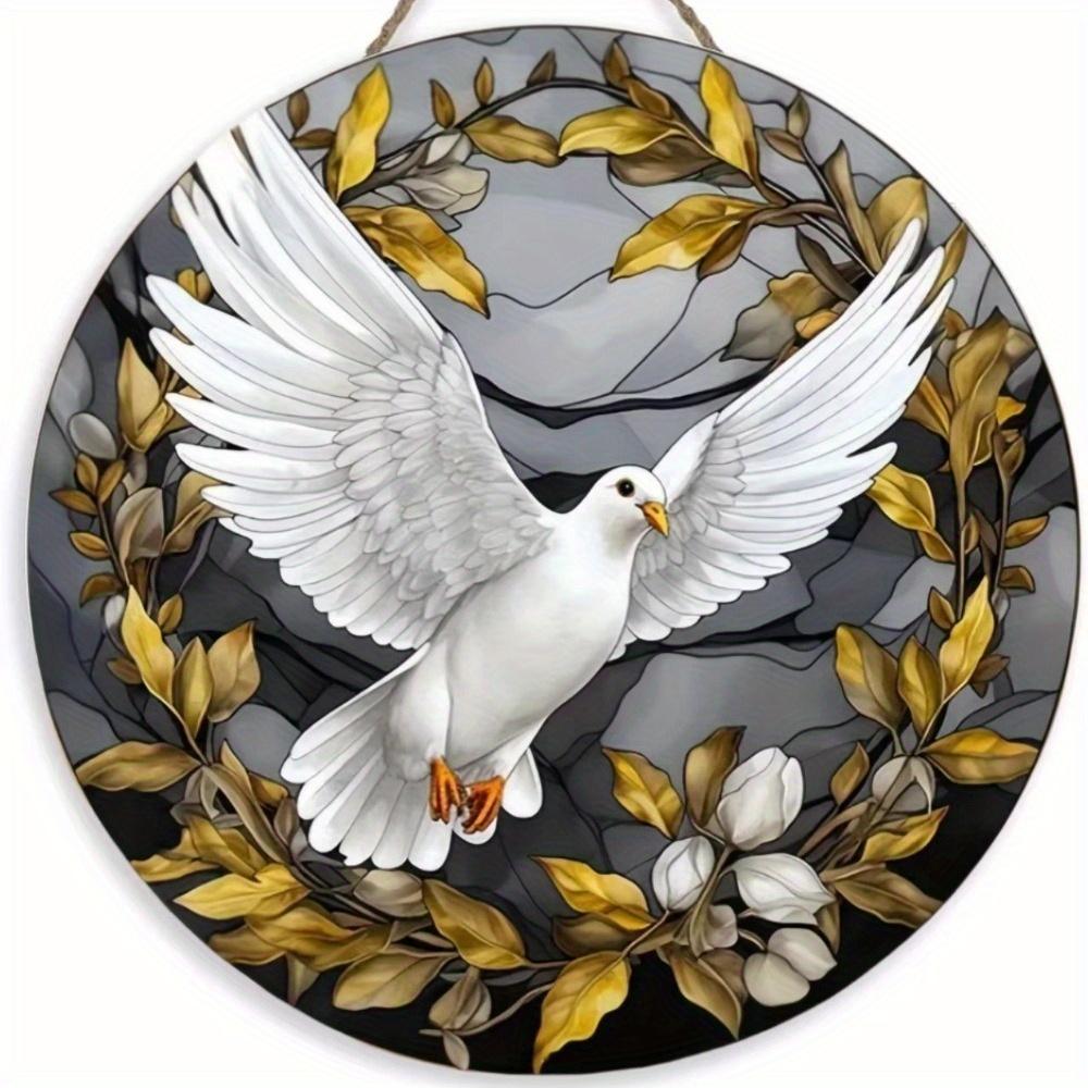 1pc 2d Flat Round Wooden Flat Sign - 20cm, Dove of Peace Theme, Suitable for Home, Office, Garage, Coffee Shop, Bar, Holiday Party Decoration, Gift