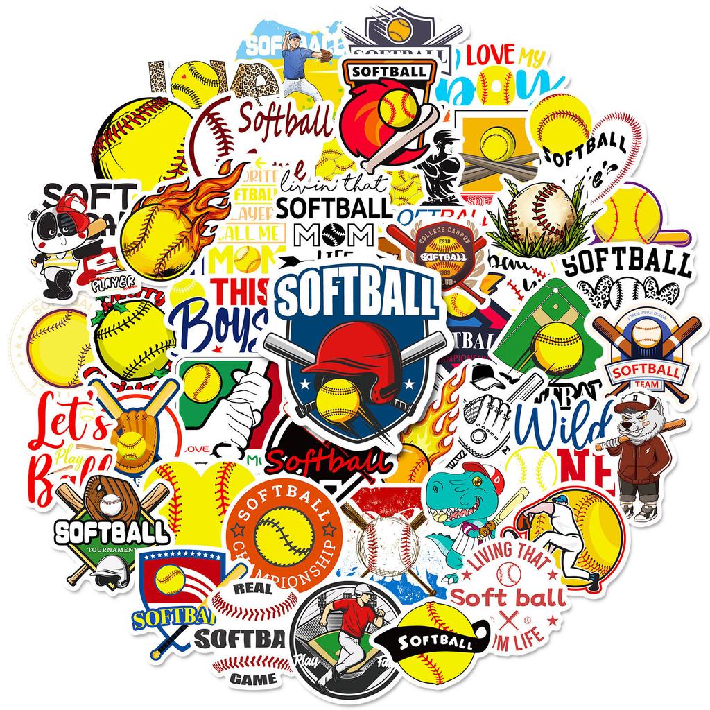 50 Yellow Baseball Stickers Shein Waterproof Cartoon Sports Ball Skateboard Softball Stickers