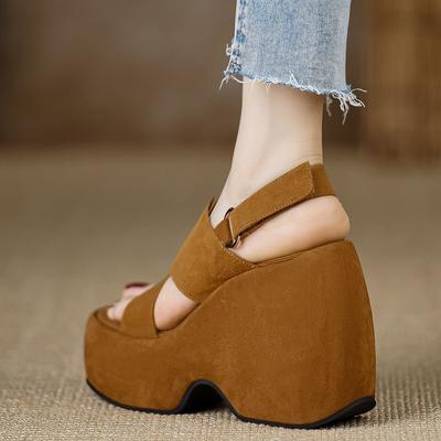 Лето 2025 Сандалии на массивном высоком каблуке для женщин Толстая платформа Слингбэки Ремешок с перекрестной пряжкой Открытый носок Элегантная обувь