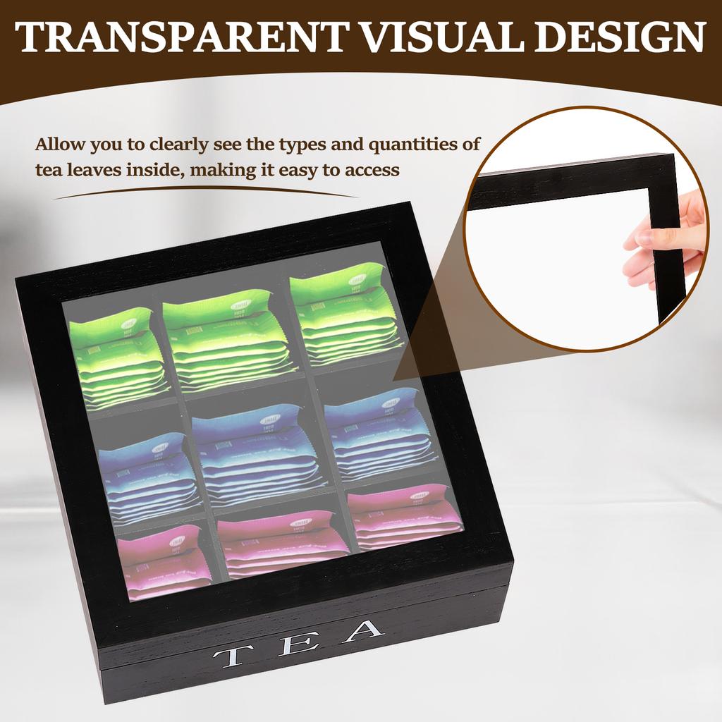 Коробка для хранения чайных пакетиков Деревянный держатель для чайных пакетиков с прозрачной крышкой Коробка-органайзер для хранения чайных пакетиков Отделение для чайных пакетиков/кофейных капсул/кофейных пакетиков