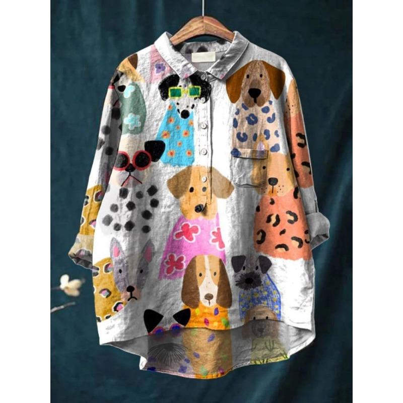 Рубашки с принтом в виде животных и цветов Гавайи Полиэстер Повседневные Блузки и рубашки с длинным рукавом для женщин