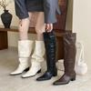 Большая труба широкие сапоги, но до колена каблук рыцарские сапоги толстый каблук западные ковбойские сапоги сапоги-чулки остроносые сапоги женские