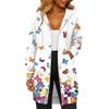 Women's Fashionable Printed  Long Sleeved Drawstring Hooded Zipper Pocket Long Casual Sweatshirt Jacket