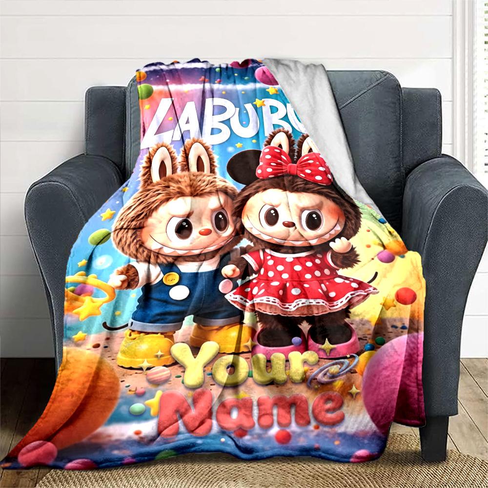 Labubu Customize Your Name Blanket Cozy Customizable Blanket Durable Comfort Perfect for Sofa Seaside Picnics Nap Four Seasons Multipurpose
