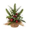 Small Christmas Artificial Plants with Burlap Base Faux Pine Branches with Red Berries/Poinsettias Flower for Winter Indoor Home