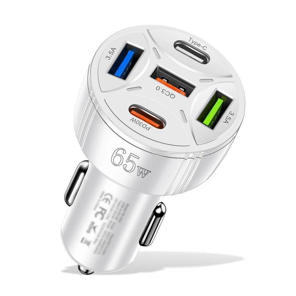 65 Вт USB Автомобильное зарядное устройство Быстрая зарядка 5 портов PD Type C Автомобильное зарядное устройство для телефона Адаптеры Для iPhone 15 Xiaomi Samsung Быстрое зарядное устройство В машине