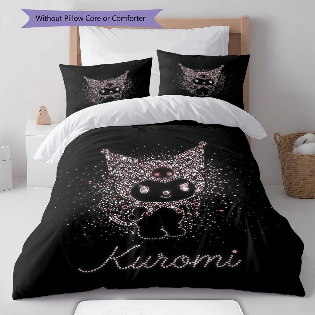 Kuromi Pattern Bedding,Quilt Set Quilt Cover Pillowcase Home Birthday Gift(1 * duvet cover + 2 * pillowcase, without core)