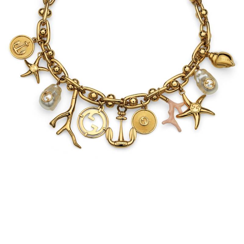 Gucci Logo Design Fashion Jewelry Brass Resin Pearl Necklace Unisex necklace Gold 839023I12R28071