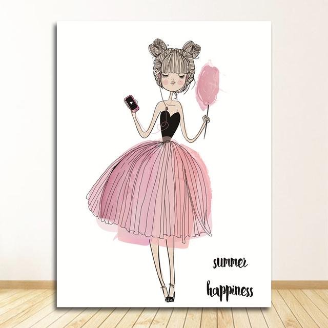 Принт настенные художественные фотографии, подарки, детская комната, домашний декор, акварель, розовый, Kawaii, постер для девочек, декор для детской, цветочный холст, картины