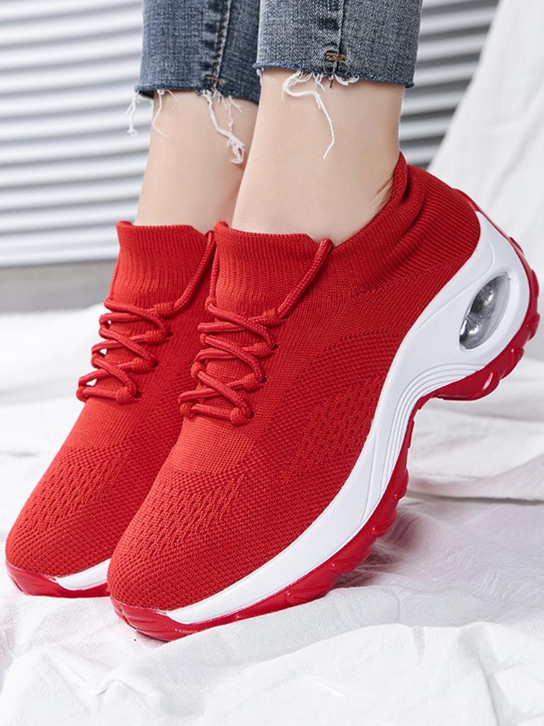 Women Walking Shoes Slip On Sock Sneakers Lady Girls Nurse Mesh Lightweight Sport Shoes Air Cushion Platform Red Loafers 1862