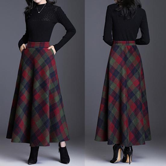 Женская шерстяная юбка с высокой талией и клетчатым принтом, юбка-трапеция, осень-зима, утолщенная юбка с большим подолом, повседневная одежда