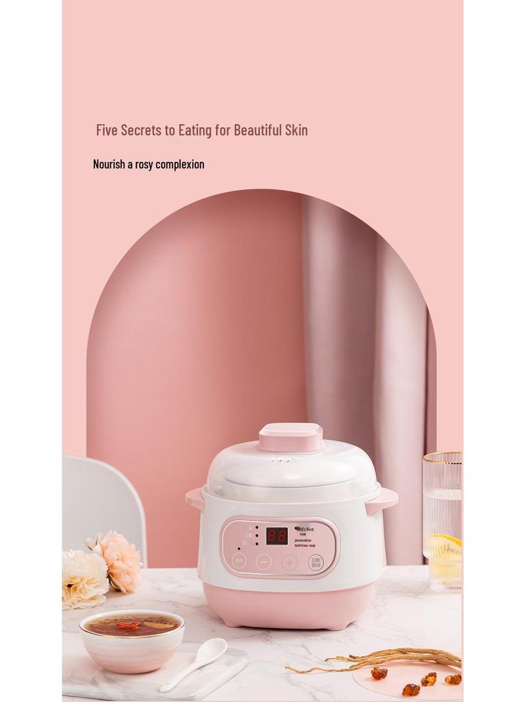 Mini Electric Slow Cooker: Double Boiler Ceramic Stew and Porridge Pot, Perfect for Soups and More.