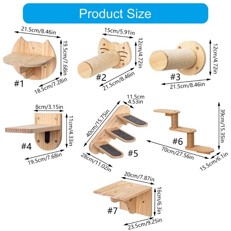 Угловая система полок для кошек Вертикальные полки-лестницы Пространство с усиленной деревянной панелью Надежная настенная установка